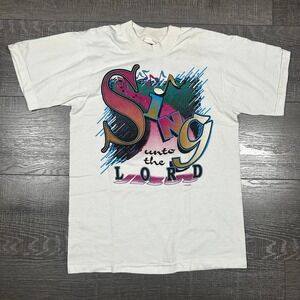 Vintage 1995 Fruit of the Loom Sing Unto The Lord Jesus Graphic Tee‎ White Small